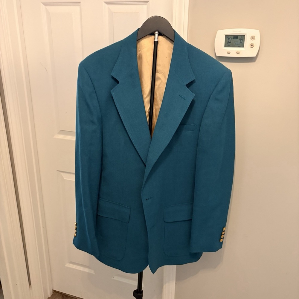 Vtg 90s Andhurst Peacock Teal Blazer Sport Coat ~40R Made In USA Preppy Yacht